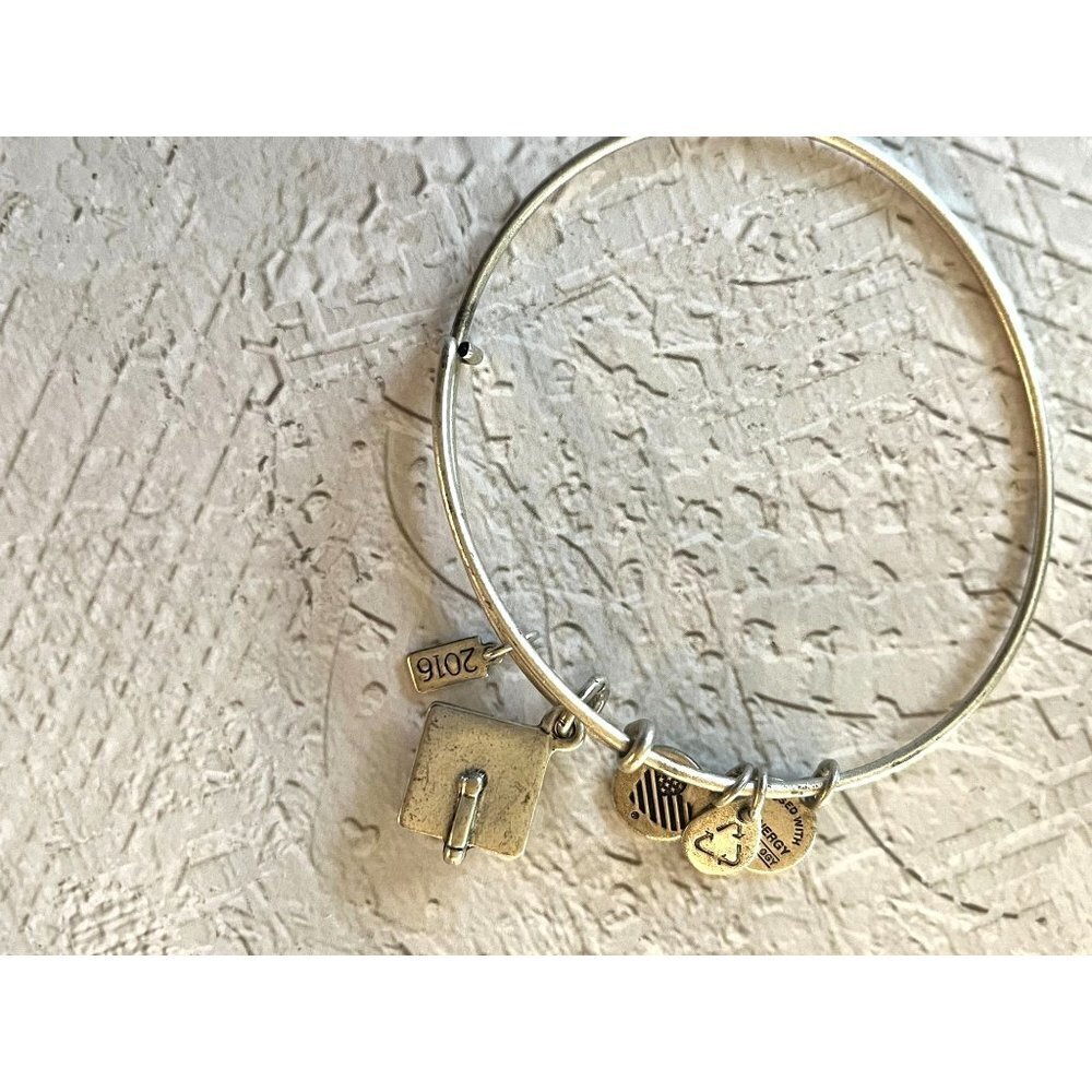 Alex and Ani Silver Graduation Cap Charm Bangle Bracelet - Picture 10 of 11